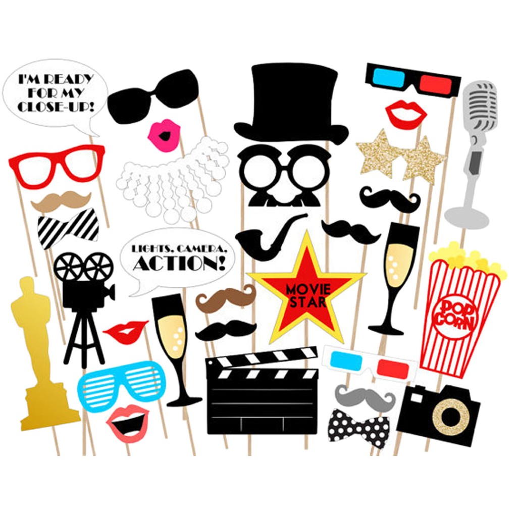 33pcs Diy Hollywood Movie Props Kits Happy Birthday Supplies