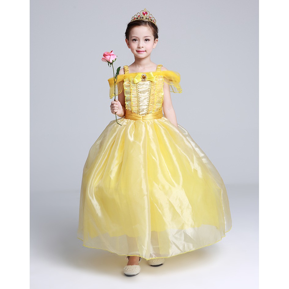 Girls Belle Dresses Princess Costume Party Beauty And The Beast Yellow Dress Shopee Singapore