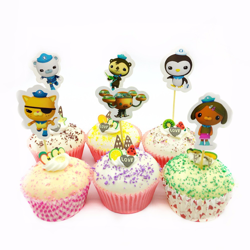 24P Octonauts Kids boys Party Cupcake Cakes Decorating Toppers Picks Flags Set 