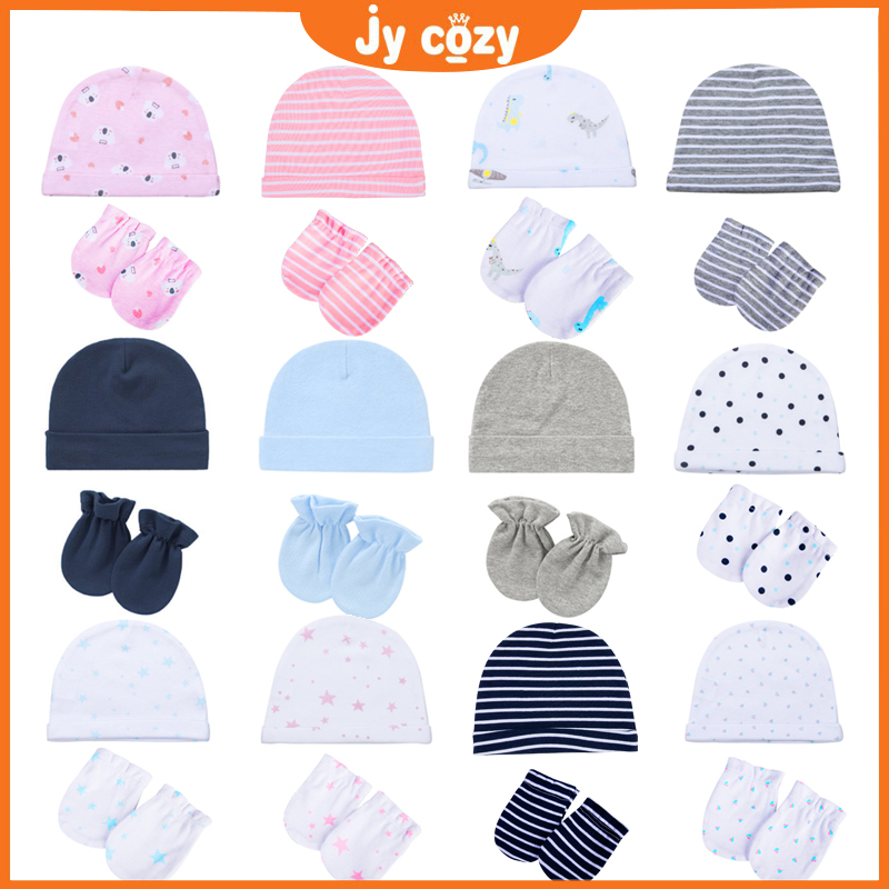 2021 baby anti-scratch gloves / newborn cotton breathable hat / newborn glove and hat 