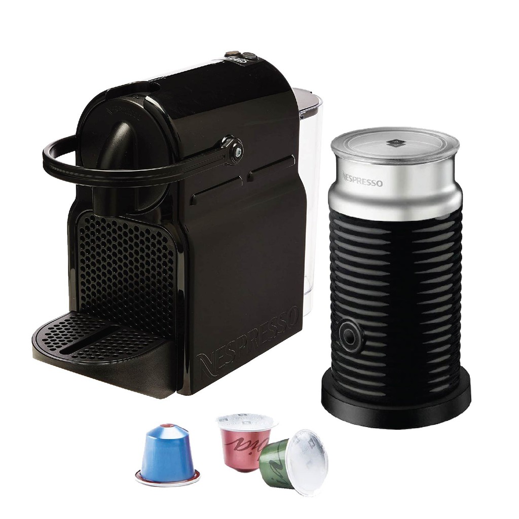 Nespresso Inissia D40SGBKNE (Black) & Aeroccino Bundle + FREE 14pcs