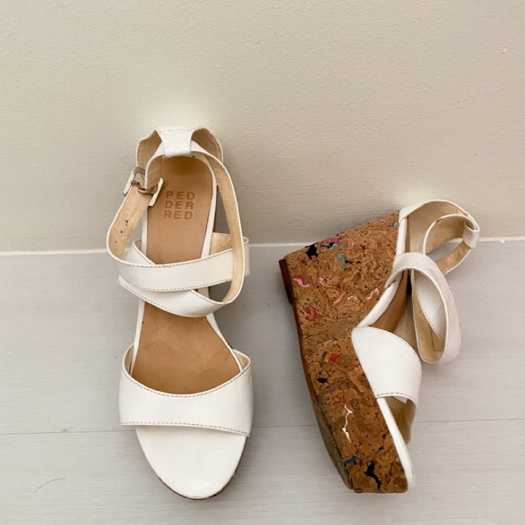 white cork heels