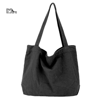 Canvas Handbag Simple Men's Large-Capacity Cotton Tote Bag Women's Reusable Shopping Bag (Black)