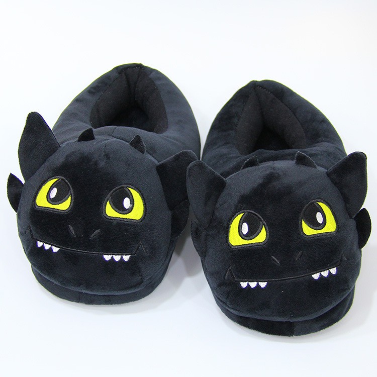 Unisex Anime Cartoon Plush Slippers How to Train Your Dragon Style Winter  Warm Soft PP Cotton Black Home Fluffy Slippers Shoes | Shopee Singapore