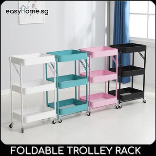 Easyhome.sg Foldable Trolley Rack C02 Trolley Shelf XM414 Kitchen Shelf Movable Storage Cart