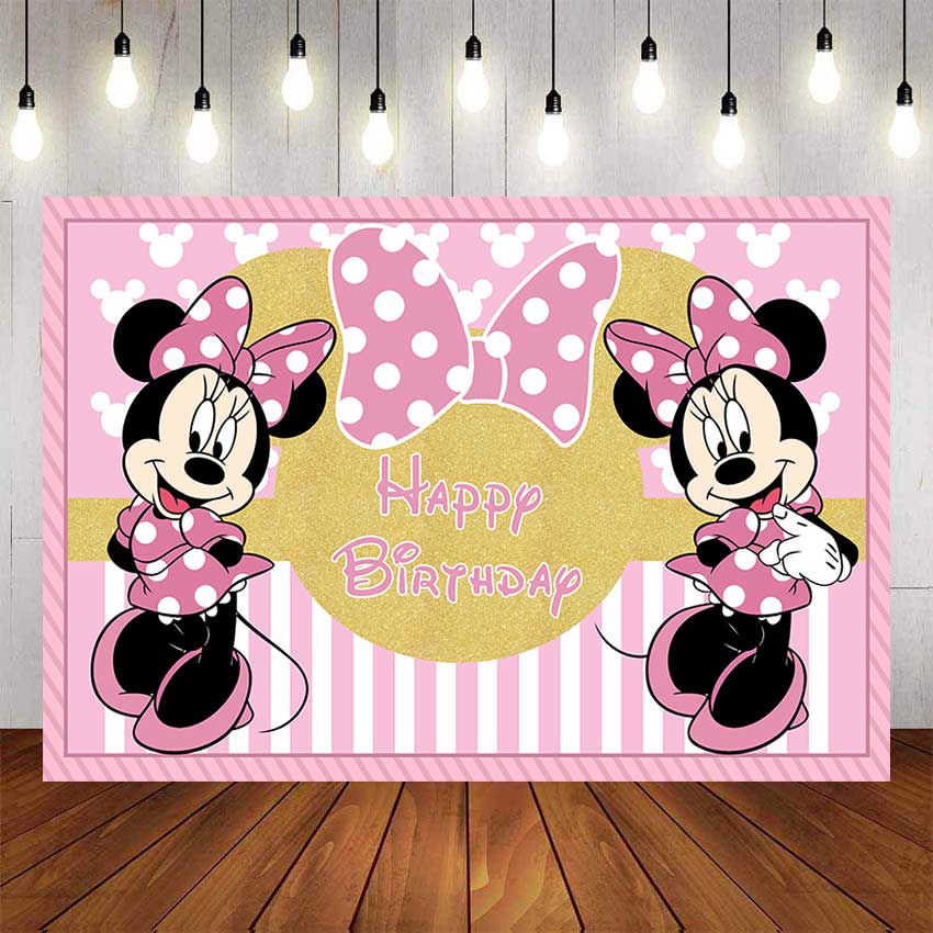 Pink Minnie Mouse Background White Gold Hapy Birthday Photography ...