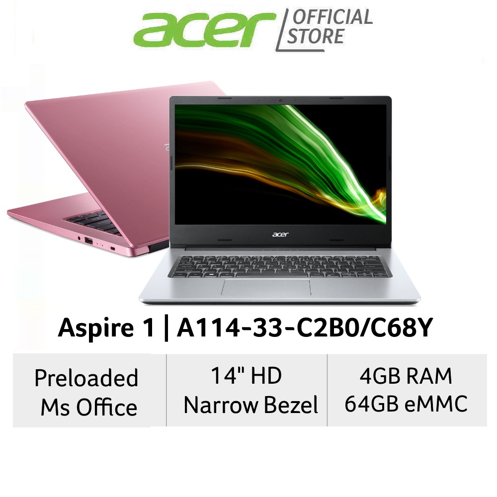 Latest 2021 Model Acer Aspire 1 A114 33 C2b0 C68y Pink Silver Laptop Preloaded Microsoft Office 365 Personal Shopee Singapore