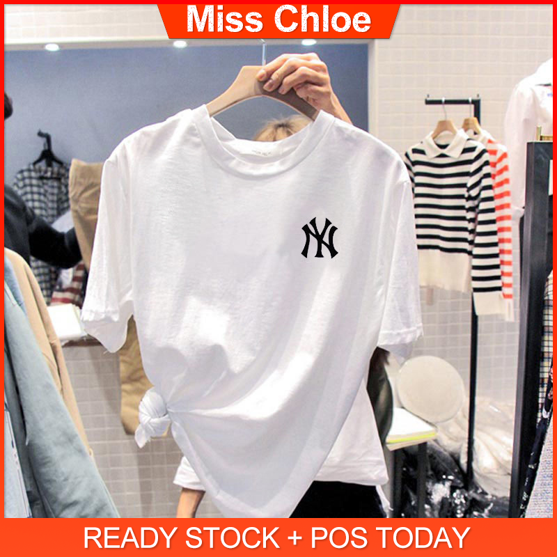 NY women's short sleeve t-shirt black white summer tops new York ins ...