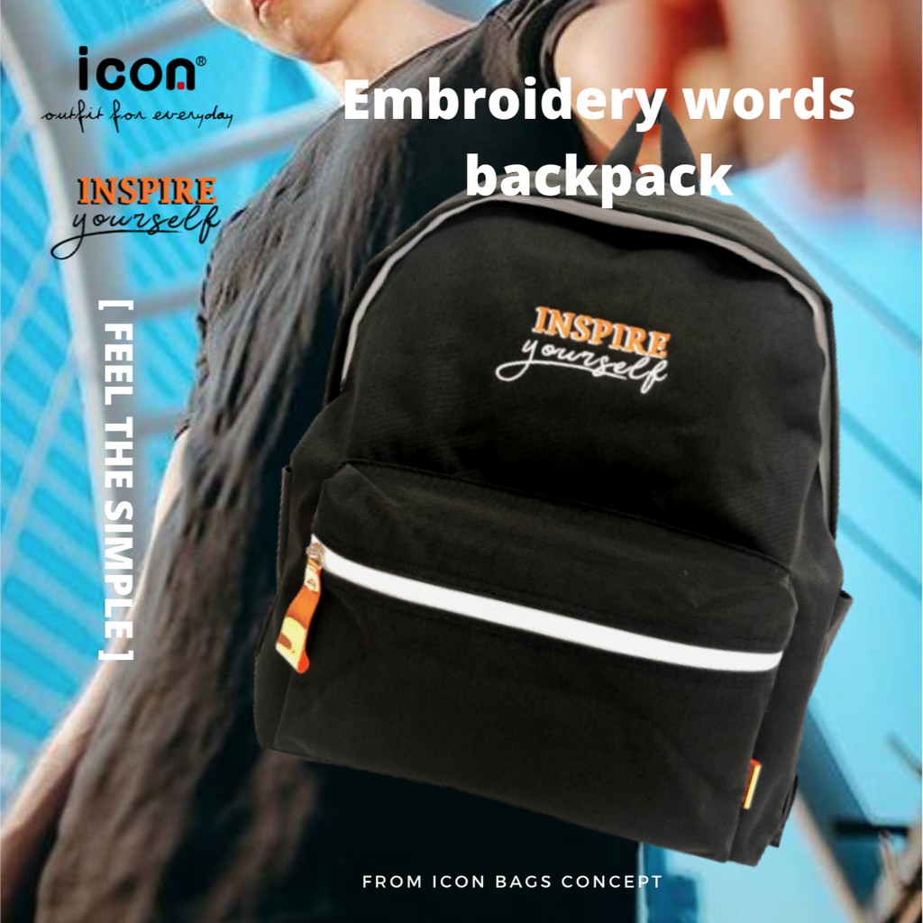 ICON Backpack Embroidery Words Iridescent PU zip puller with Side