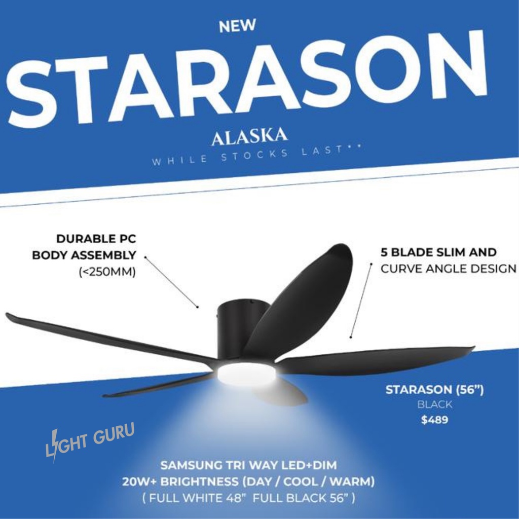 ALASKA STARASON 5 Blade Fan for Low Ceiling (Optional) 20W Tri Tone  Dimmable Light - 2 Years Warranty | Shopee Singapore