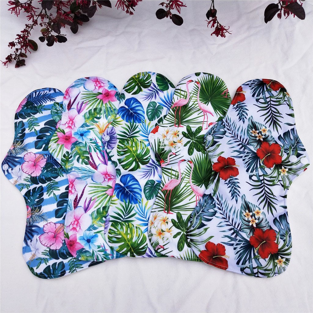 5pcs Waterproof Washable Bamboo Charcoal Cloth Pads Reusable Heavy Flow Sanitary Napkin Menstrual Pa