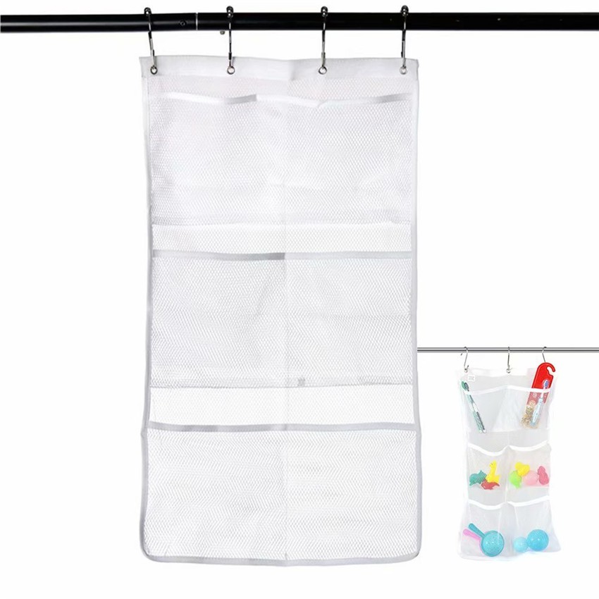 Mesh Shower Caddy Curtains Organizer With 6 Pockets Shopee Singapore