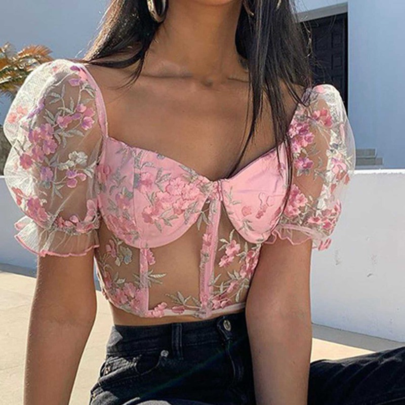 pink mesh sleeve top
