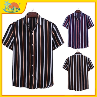 Kemeja Lelaki Men Shirt Stripe Loose Shirt Men Short Sleeve Button Shirts Casual Beachwear Summer Hawaii Shirt Formal Shirt Beach Blouse Baju T Shirt Baju Lelaki Tops Men Clothing Tw30 Shopee