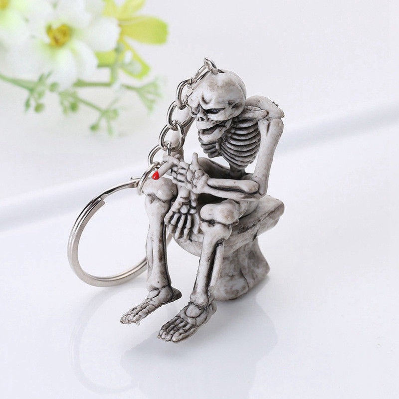 1x New Cool Key Chain Keychain Alloy Buckle Ring Car Keyring Skull Toilet Gift