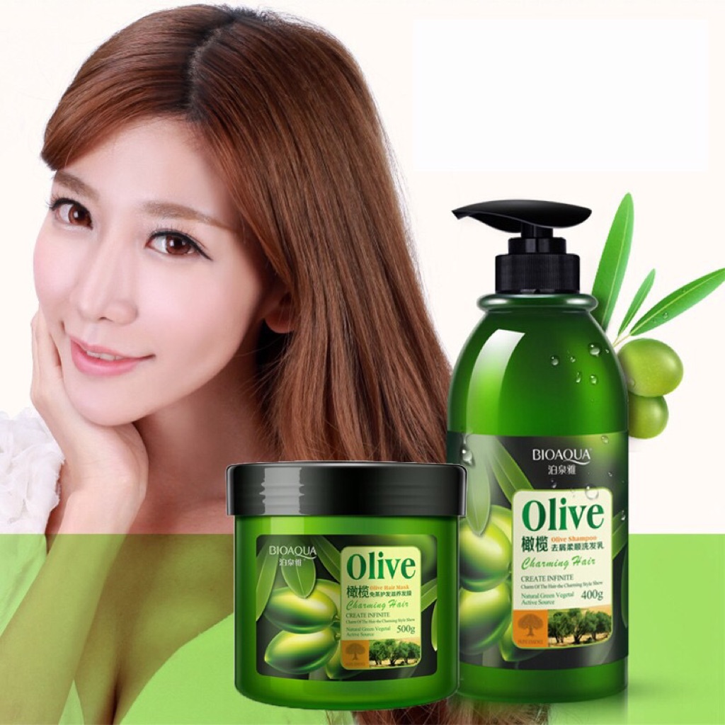 2pcs Bioaqua Hair Care Set Olive Shampoo Olive Hair Mask Anti Off