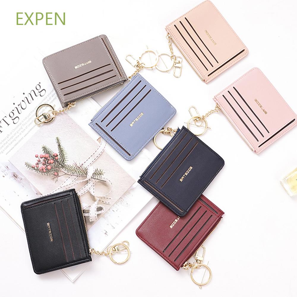 EXPEN Fashion Card Holder Soft Leather Coin Purse With Keyring Women