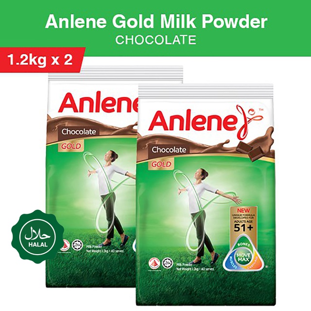 Anlene Gold Chocolate Milk Powder 2 x 1.2KG Halal Shopee Singapore