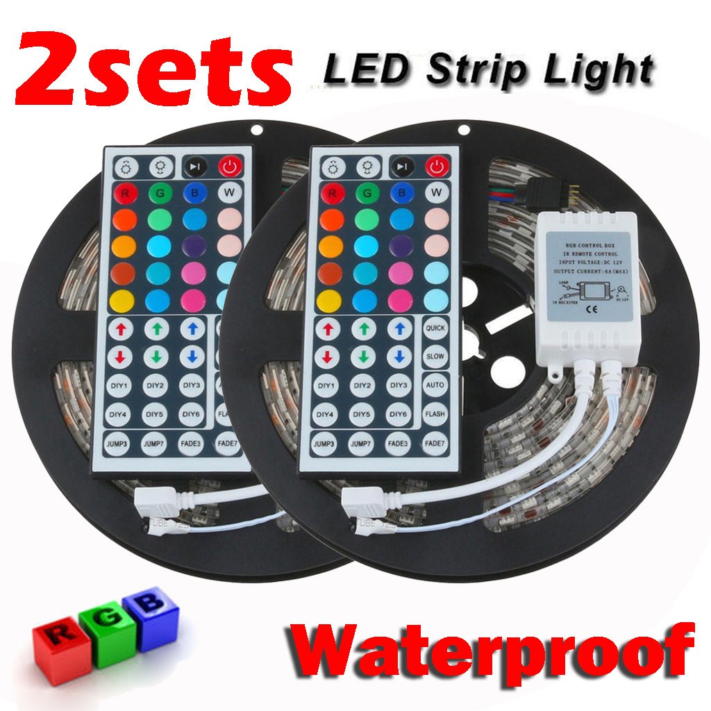 Details about   16.4ft RGB 5050 3528 Waterproof LED Strip light SMD 44 Key Remote 12V Power Kits 