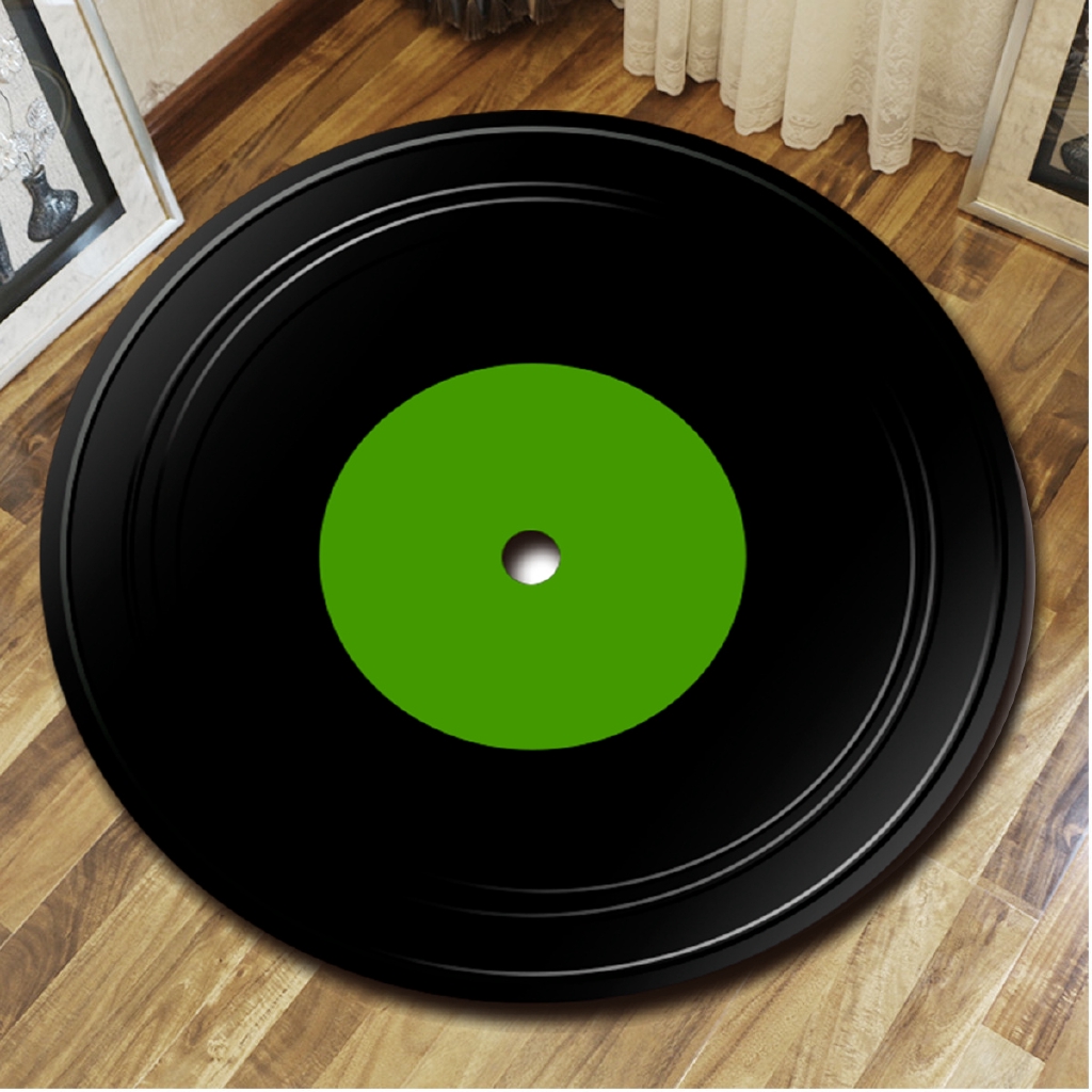 Modern Vinyl Record Printed Soft Round Floor Mat Carpet Room Area