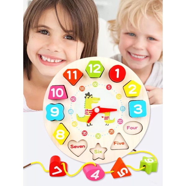 [SG Stock]Kids Wooden Puzzle Clock Montessori Toy Educational Beaded ...