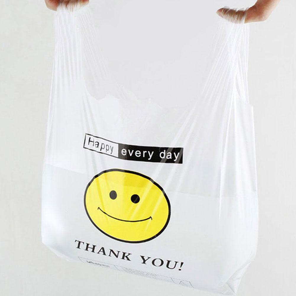 50pc Pack Transparent Bags Shopping Bag Supermarket Plastic Bags With Handle Food Packaging Storage #6