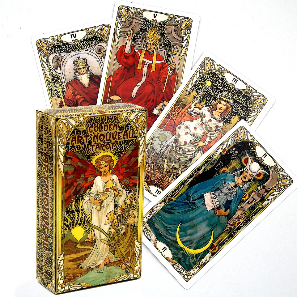 Golden Art Nouveau Tarot 78Pcs Deck Cards With Guidebook Cards