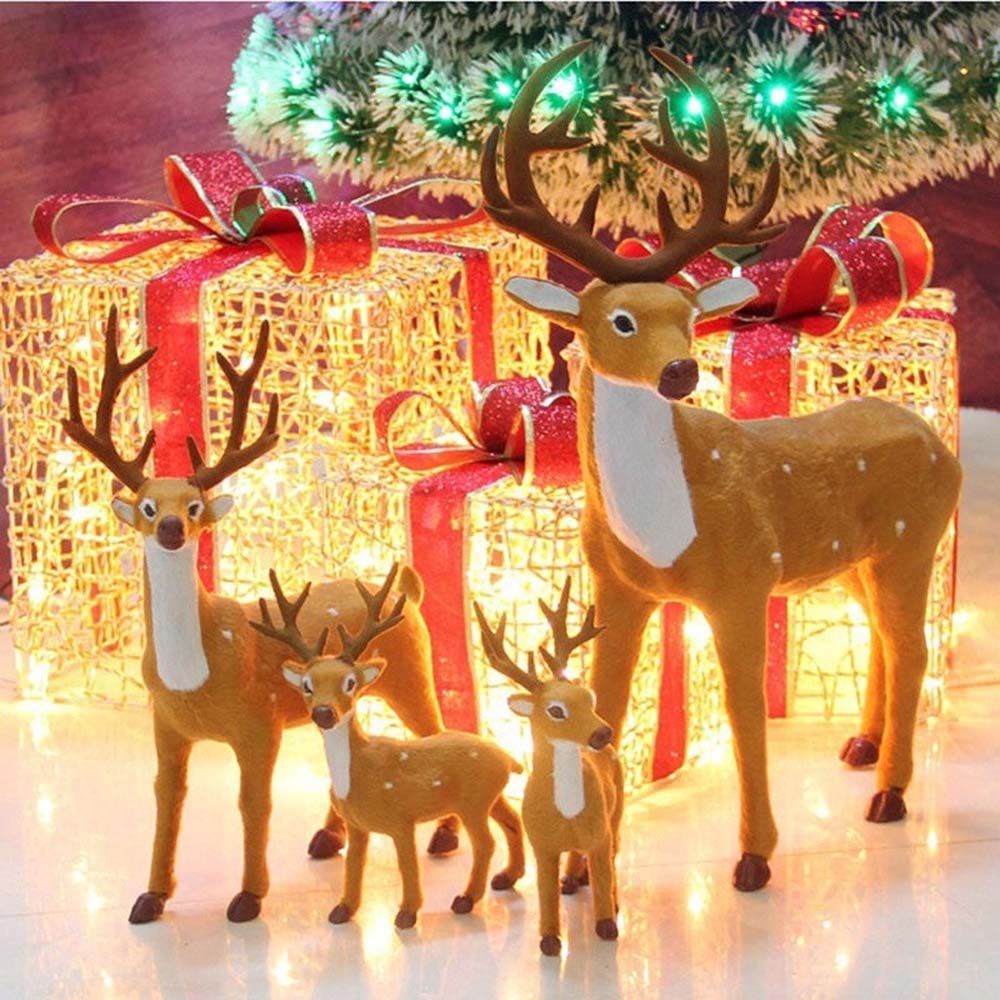 Christmas Decoration Plush Reindeer Couple Elk Deer Model Xmas Ornament Gift 