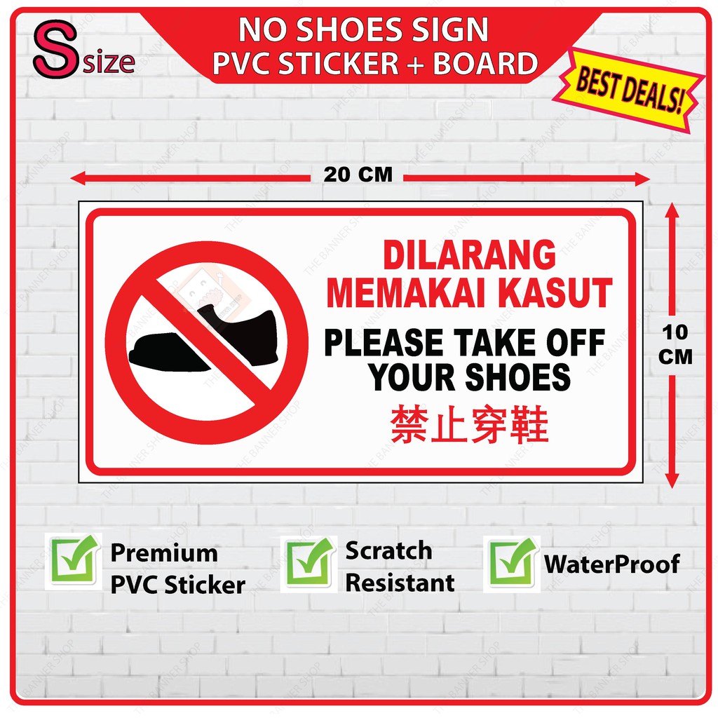 No Shoes Allowed Sign Sticker + Board Shopee Singapore