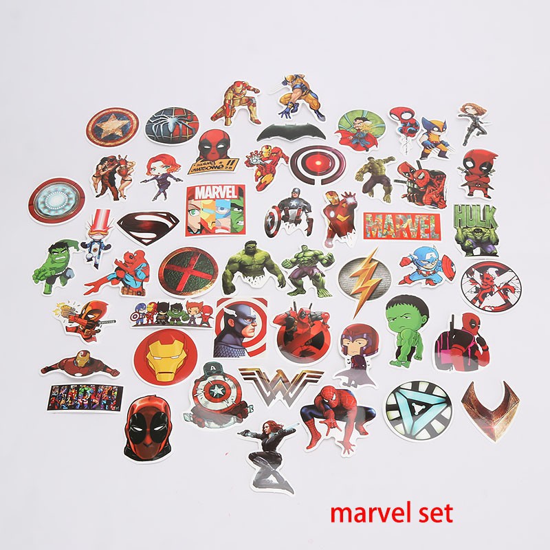 50Pcs Marvel SuperHero Sticker Avengers Spiderman Hulk iron Man Laptop Decal Lot