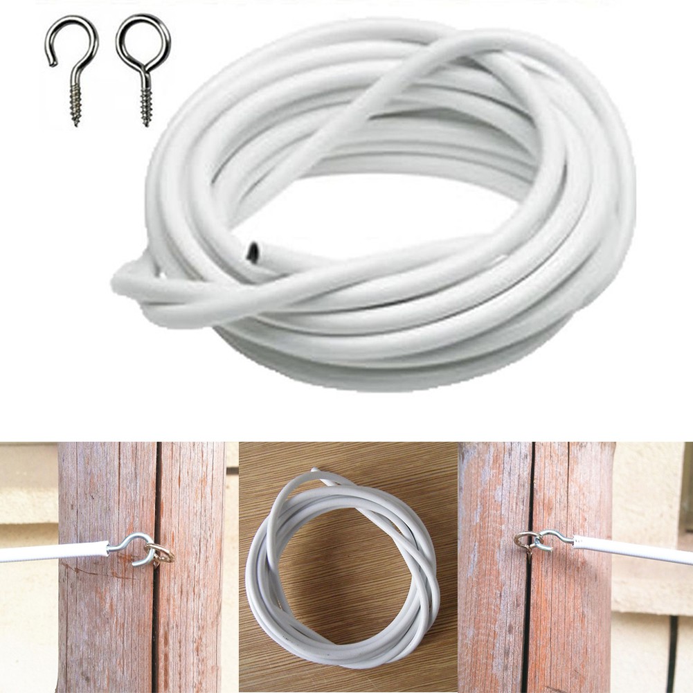 EXPANDING Net Curtain Wire White Hanging Window Cord Cable 16 x Hooks & Eyes 