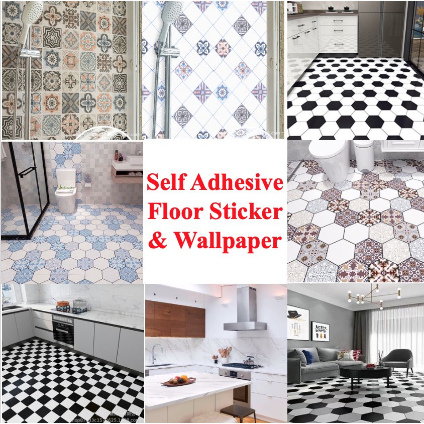Interior Wallpaper Waterproof Wallpaper Floor Sticker Kitchen Bathroom  Indoor Outdoor Design DIY | Shopee Singapore