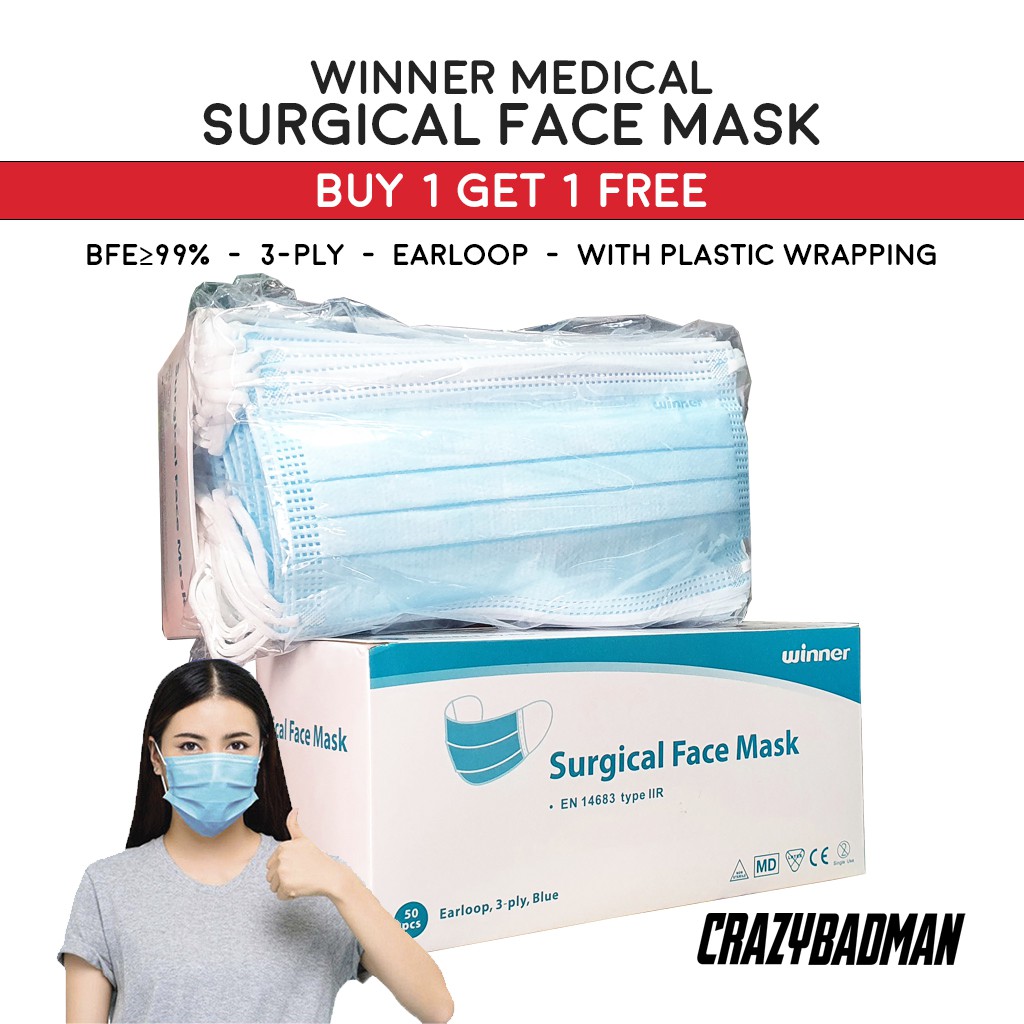 [BUY 1 GET 1 FREE] Winner 3Ply Surgical Face Mask Earloop 50pcs/box