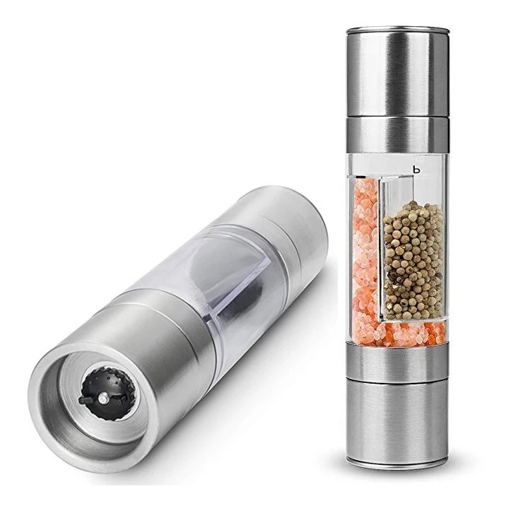 Salt and Pepper Grinder - 2 in 1 Manual Stainless Steel Salt Pepper ...