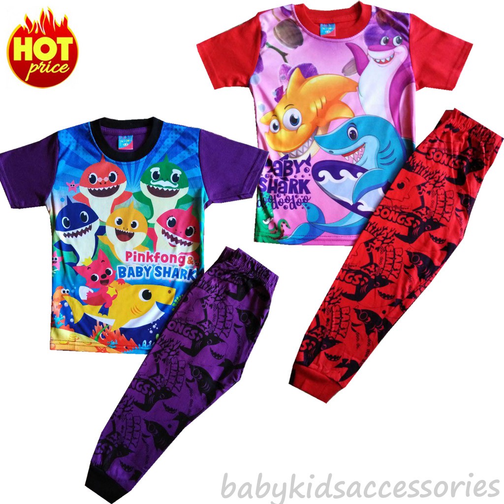 Hot Item Pyjamas Baby Shark Half Jersey Kids Saiz 1 8y Pajamas Baju Tidur Kanak Kanak Shopee Singapore