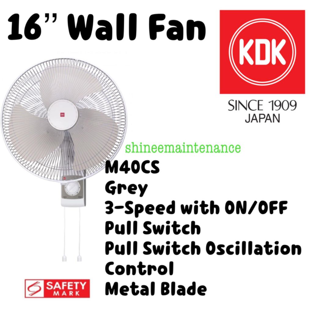 KDK Wall Fan 16'' M40CS Grey Shopee Singapore