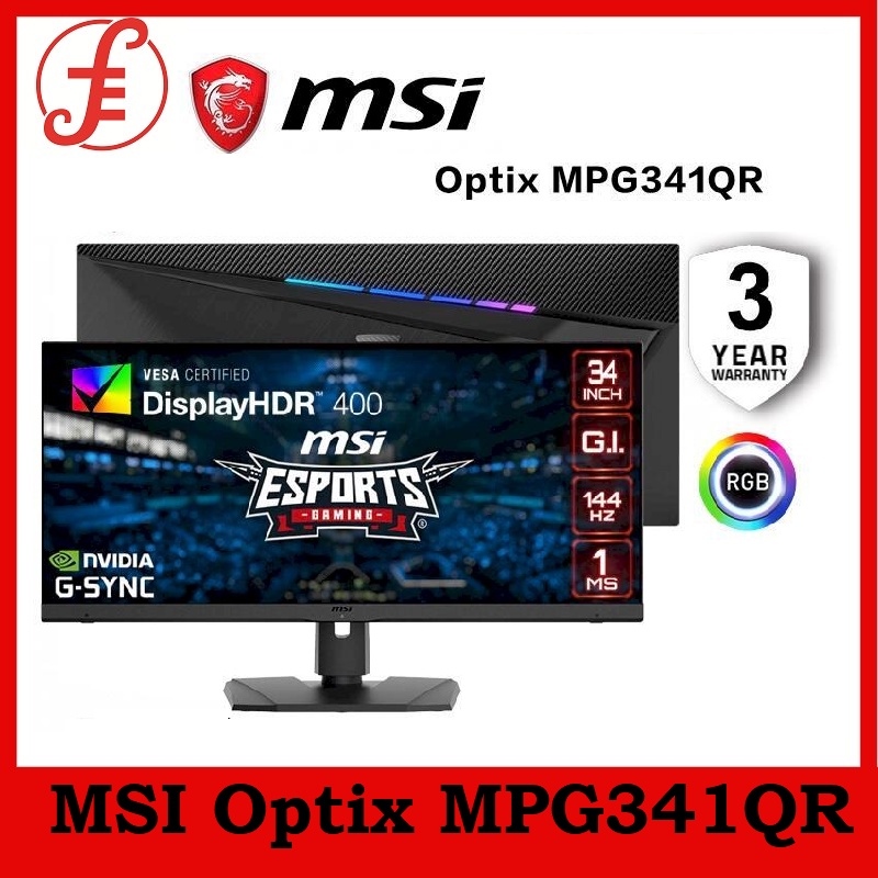 MSI Optix MPG341QR 34" Flatscreen Monitor UWQHD/IPS Panel/144hz/HDR 400/Type C/Mystic Light/KVM