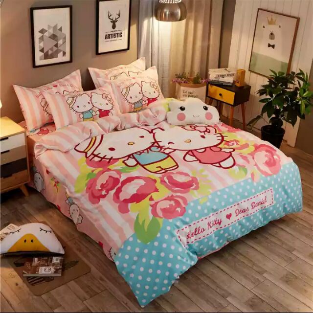 Hello Kitty Bedsheet Set Cadar Single Queen King With Quilt Cover