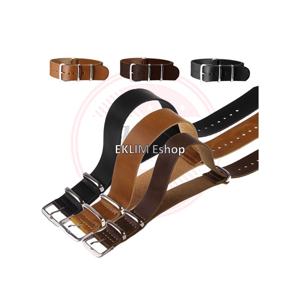 Shop Malaysia Ready Stock Nato Leather Strap Black Dark Brown Light Brown 18mm 20mm 22mm 24mm Shopee Singapore