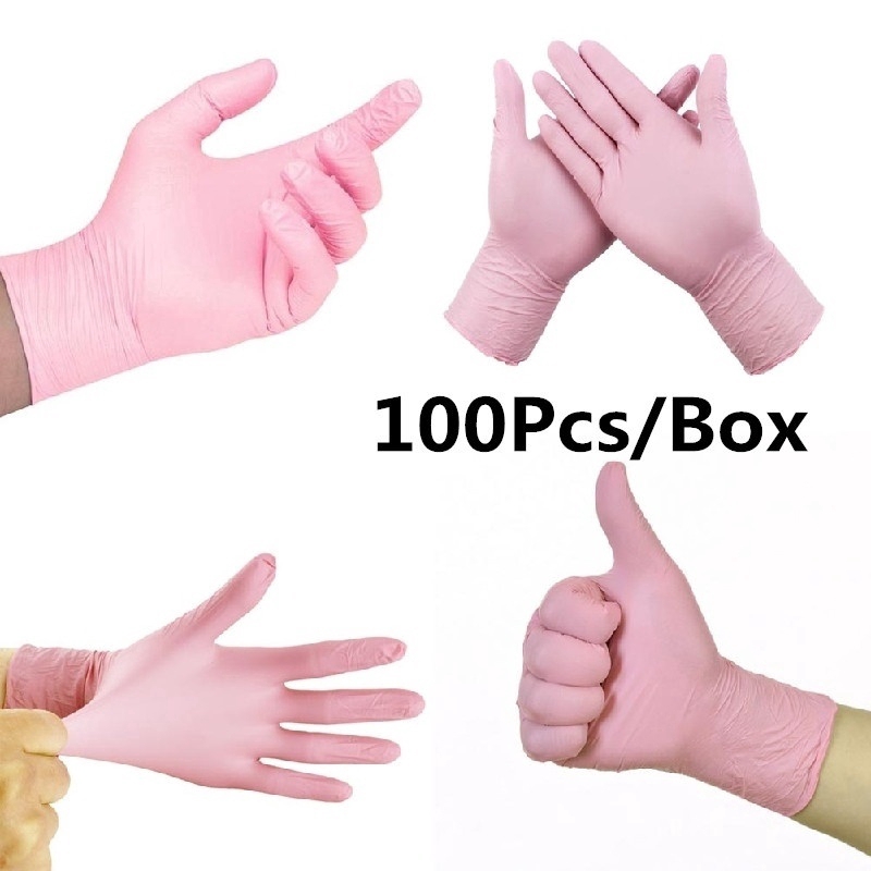 pink disposable gloves