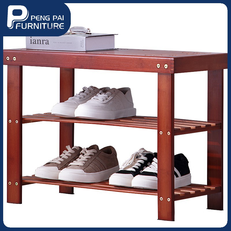 Ready Stock Nan Bamboo Can Sit On Human Shoe Rack Dormitory Simple Household Shoe Changing Stool Multifunctional Economical Multi Layer Storage Shoe Cabinet Solid Wood Shopee Singapore