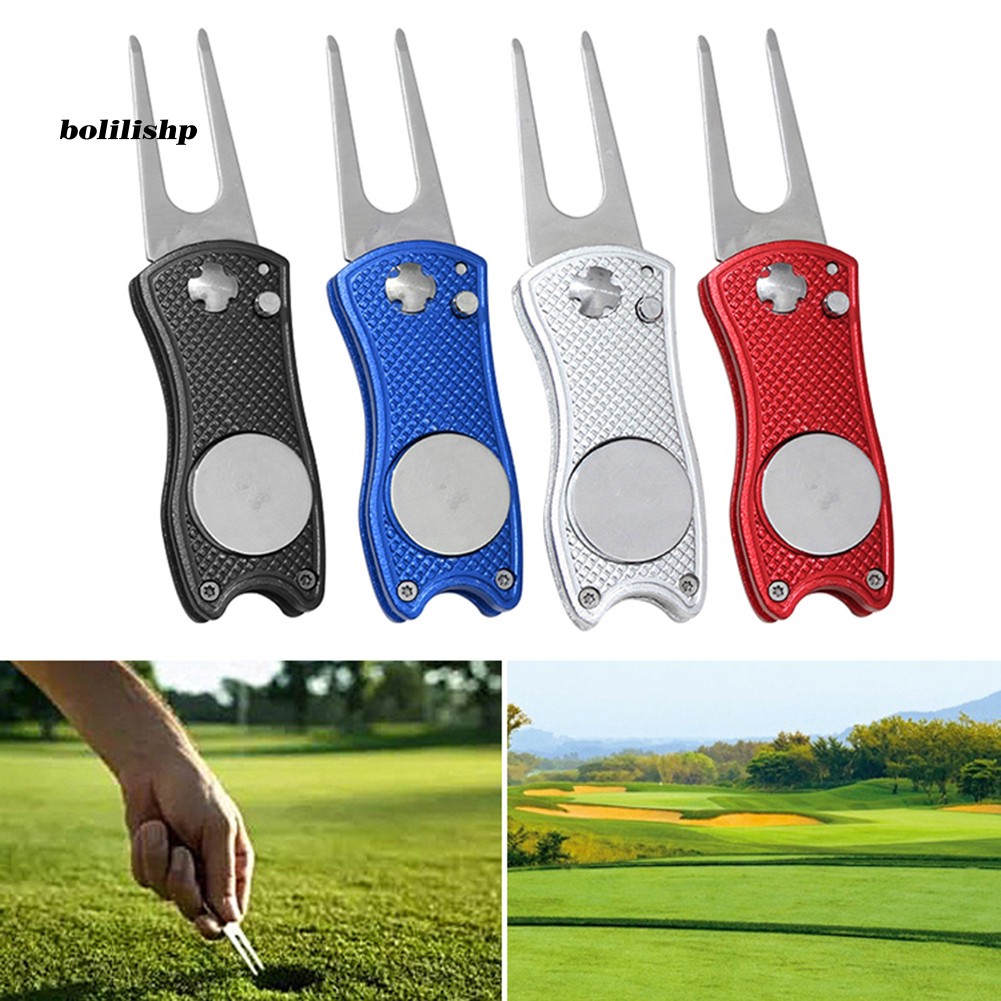 BLP_Foldable Stainless Steel Ball Marker Golf Divot Tool Pitch Groove