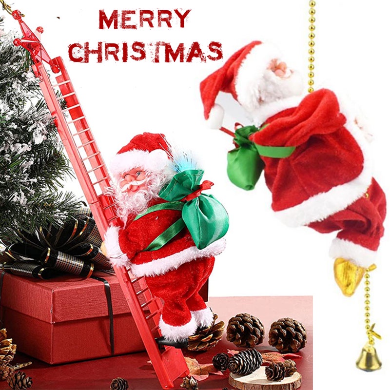 Christmas Santa Claus Music Electric Climbing on Rope Ladder Xmas Trees Hanging Ornament Party Decor