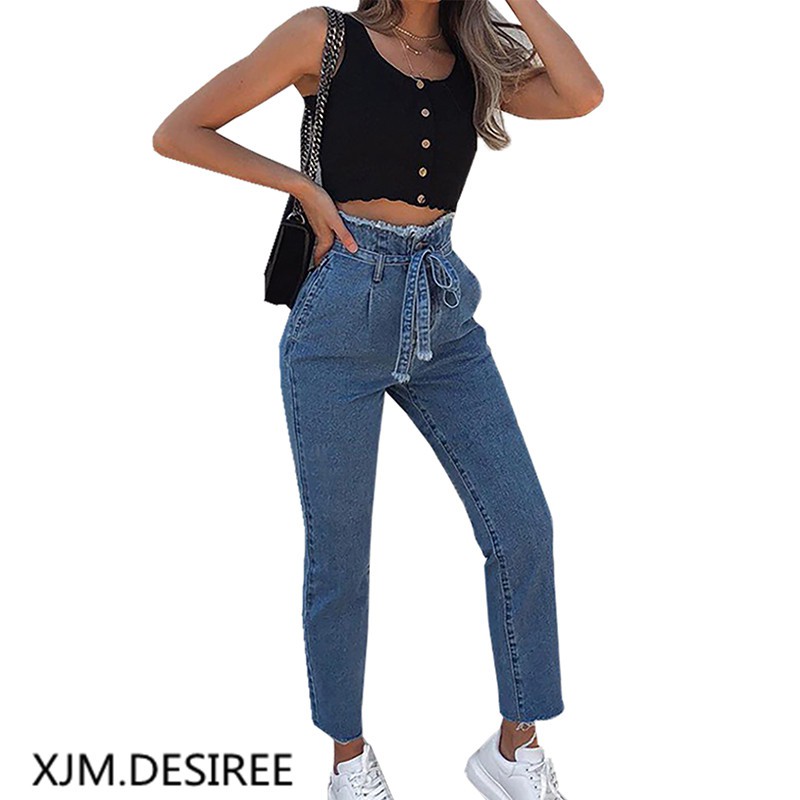 Ladies Jeans Raw Belt Jeans Shopee Singapore