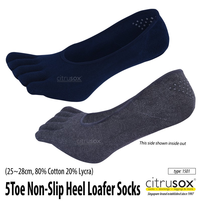 Citrusox No-Show 5 Toe Non Slip Heel Loafer Socks (25-28 cm) s1501 ...