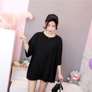 Image of 【40-150KG/4Colors】Womens Solid Colour Plus Size Tee Casual Big Size Pure Colour T-shirt Round Neck Short Sleeves Loose Fit Tummy Hide Tops