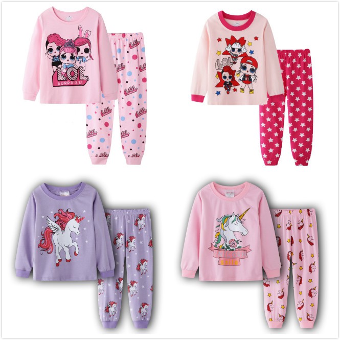 Smile Unicorn LOL Doll Pajamas Toddler Kids Girls Cotton Pyjamas Pink