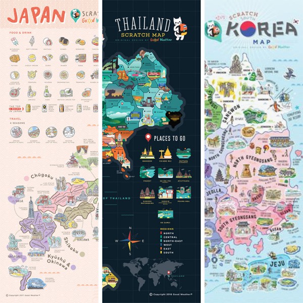 Good Weather Scratch Map Small Map Edition Bundle】 Good Weather Scratch Off Map Travel Map Poster  Customer Decor Korea / Japan / Thailand | Shopee Singapore