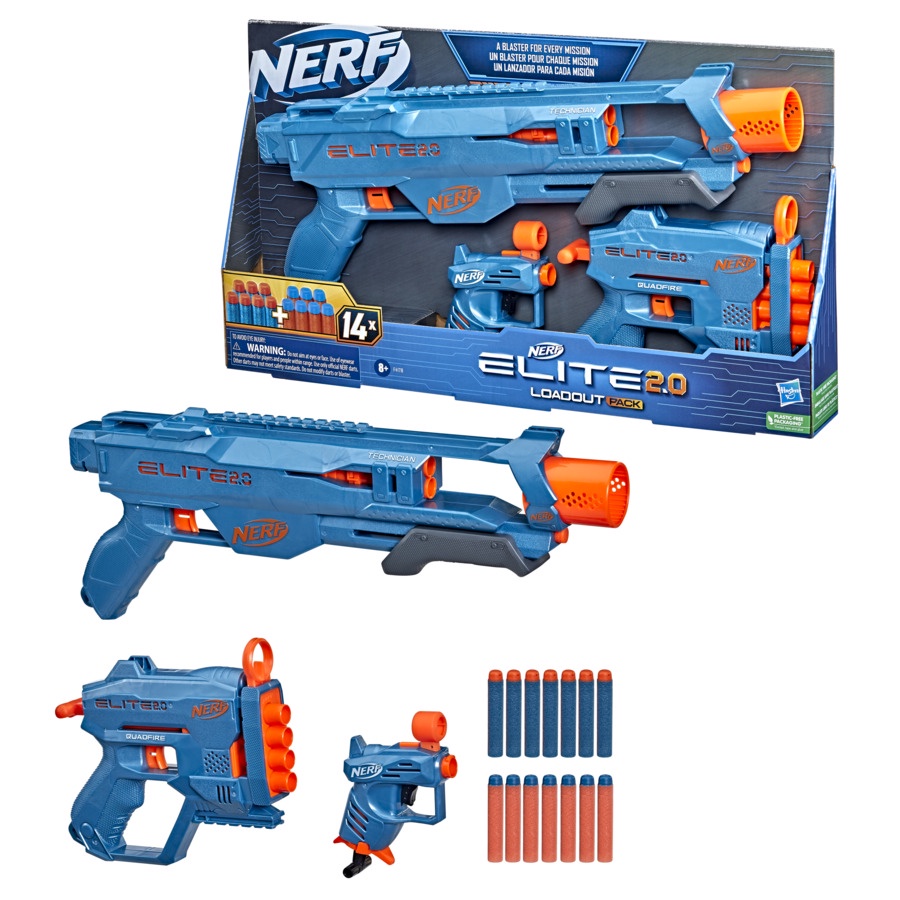 Nerf Elite 2.0 Loadout 3-Blaster Pack, Includes Technician DS-2 Blaster ...