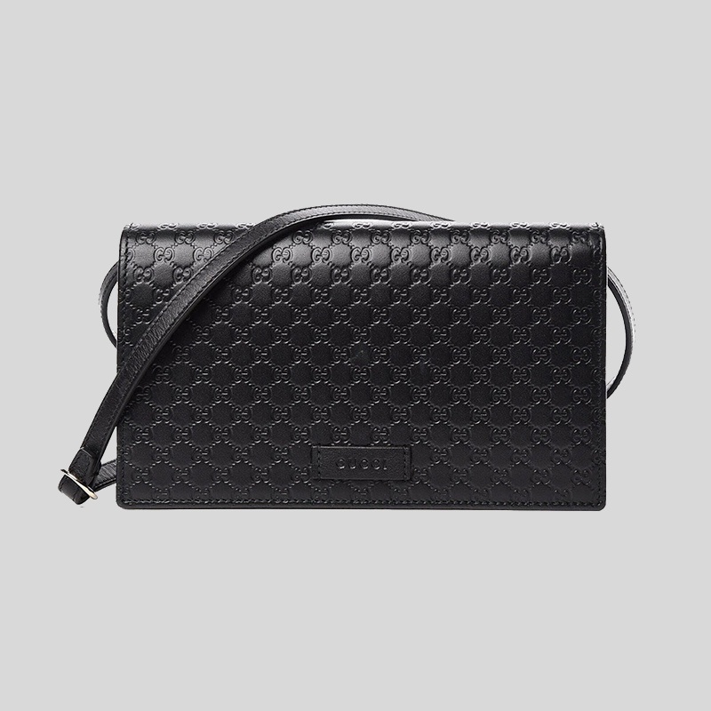 GUCCI Unisex Black Microguccissima GG Logo Leather Wallet On Strap